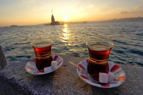 Turkish tea with the view on Bosporus islet.